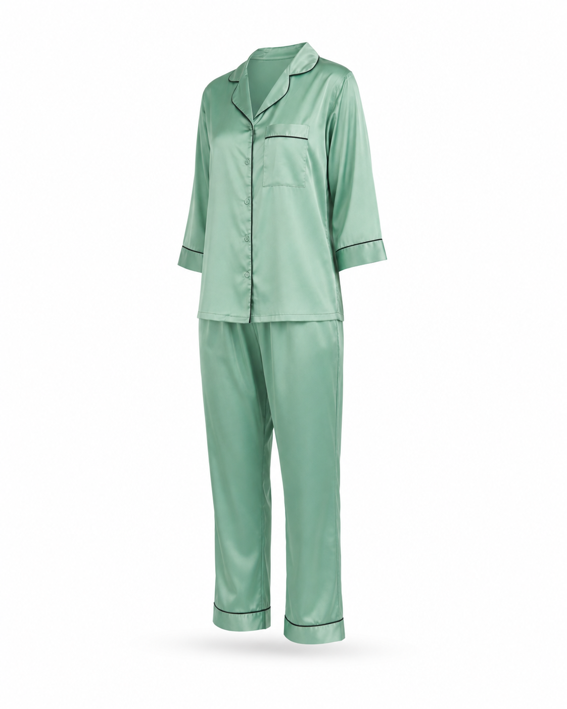 Zohroze Mint Mist Satin Nightsuit – Sage Green