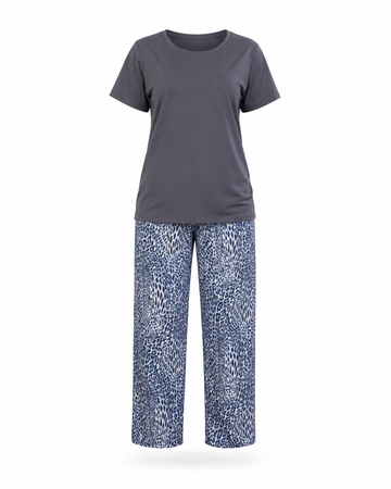 Zohroze Grey Leopard Cotton Pajama Set