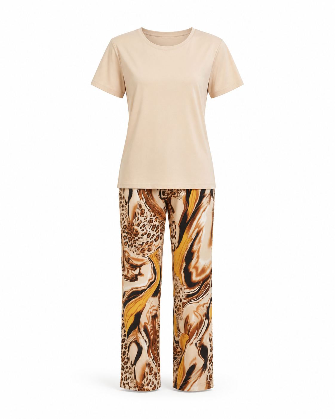 Zohroze Beige Animal Print Pajama Set
