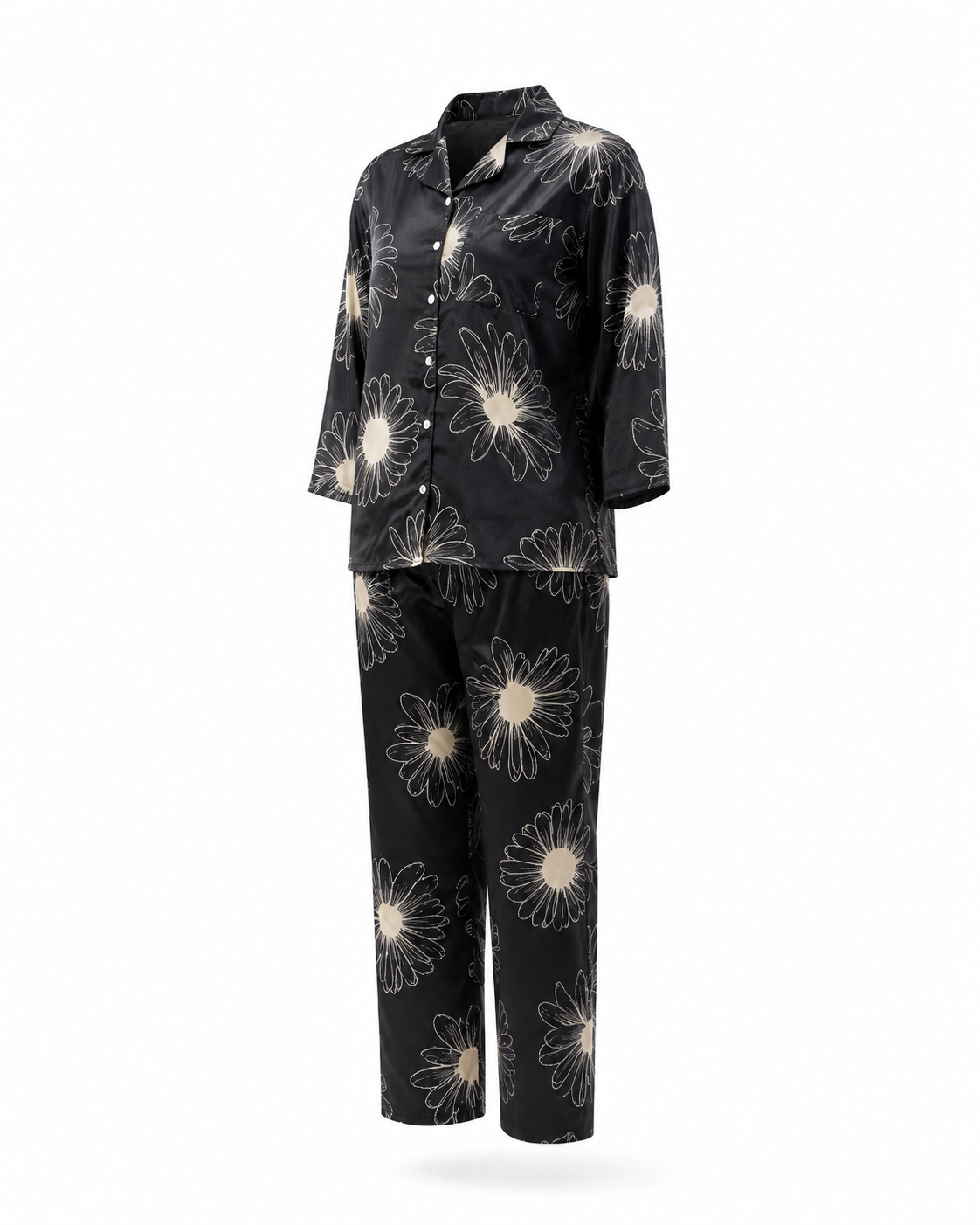 Zohroze Midnight Daisy Satin Nightsuit