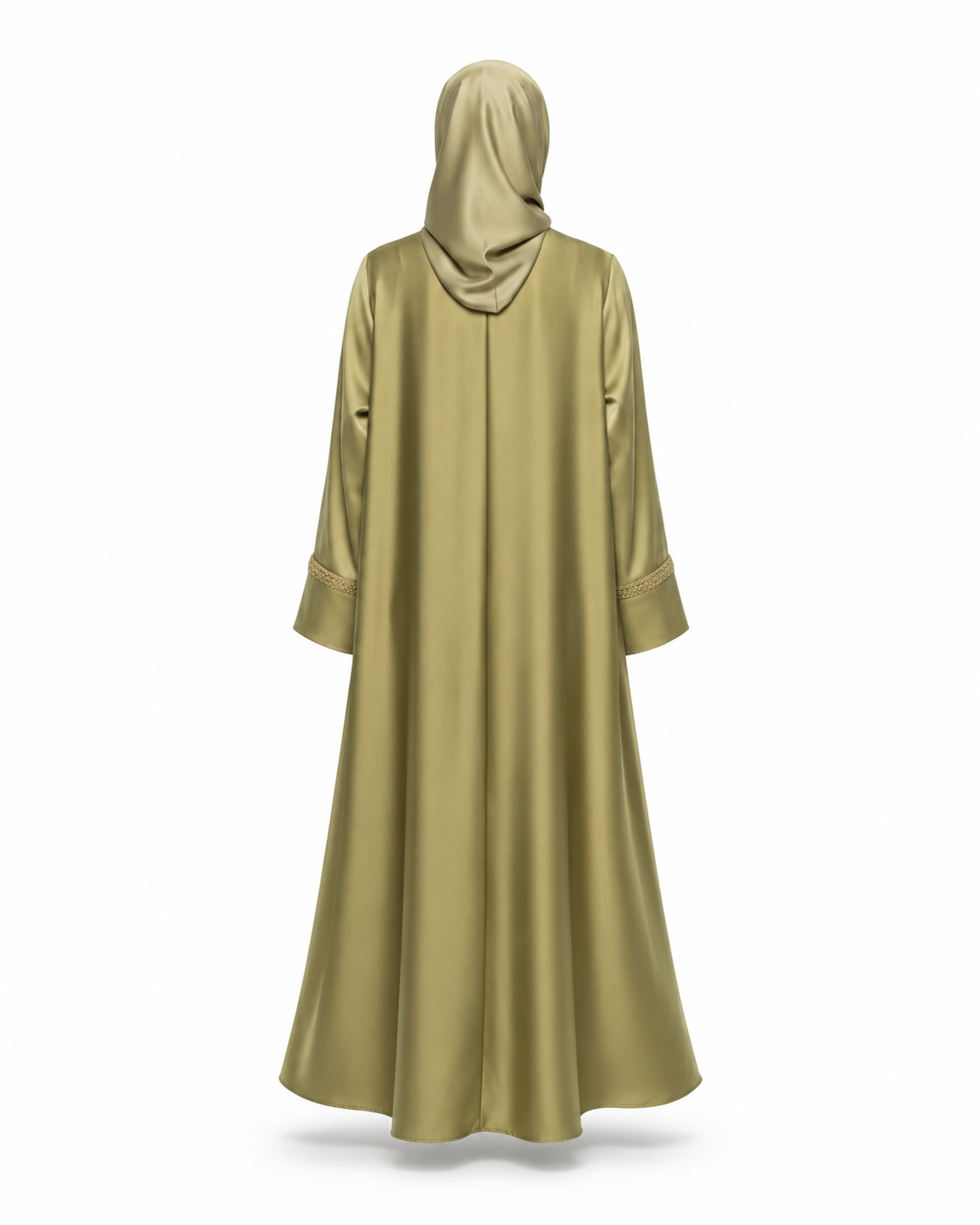 Zohroze Olive Satin Abaya with Gold Trim