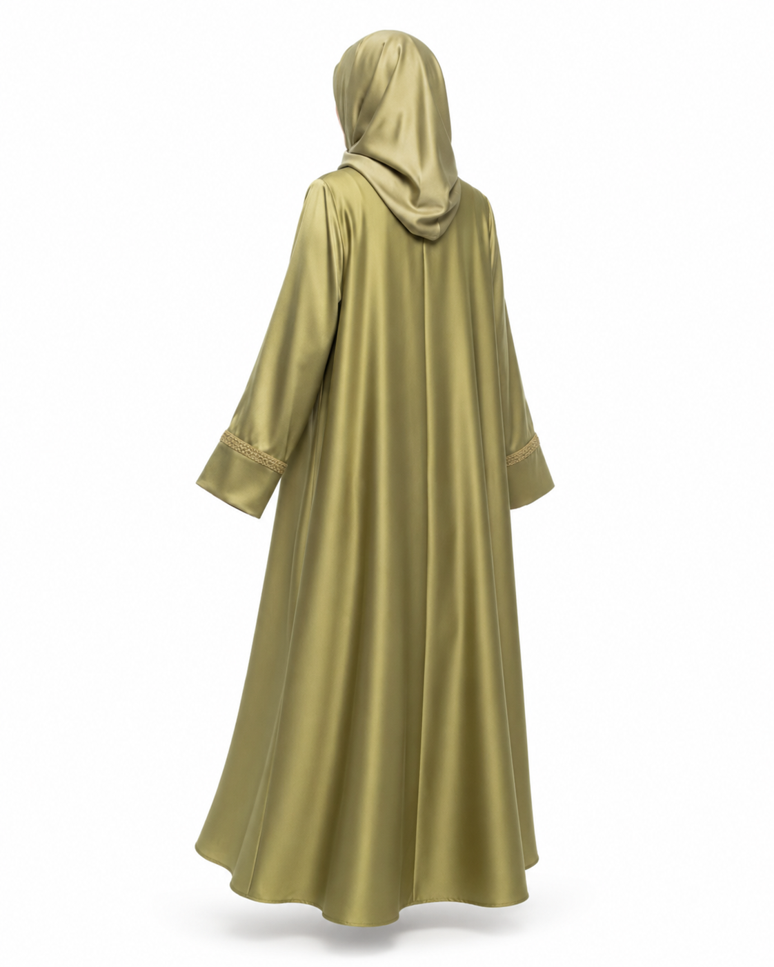 Zohroze Olive Satin Abaya with Gold Trim