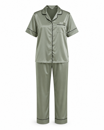 Zohroze Sage Green Italian Satin Nightsuit Pajama Set