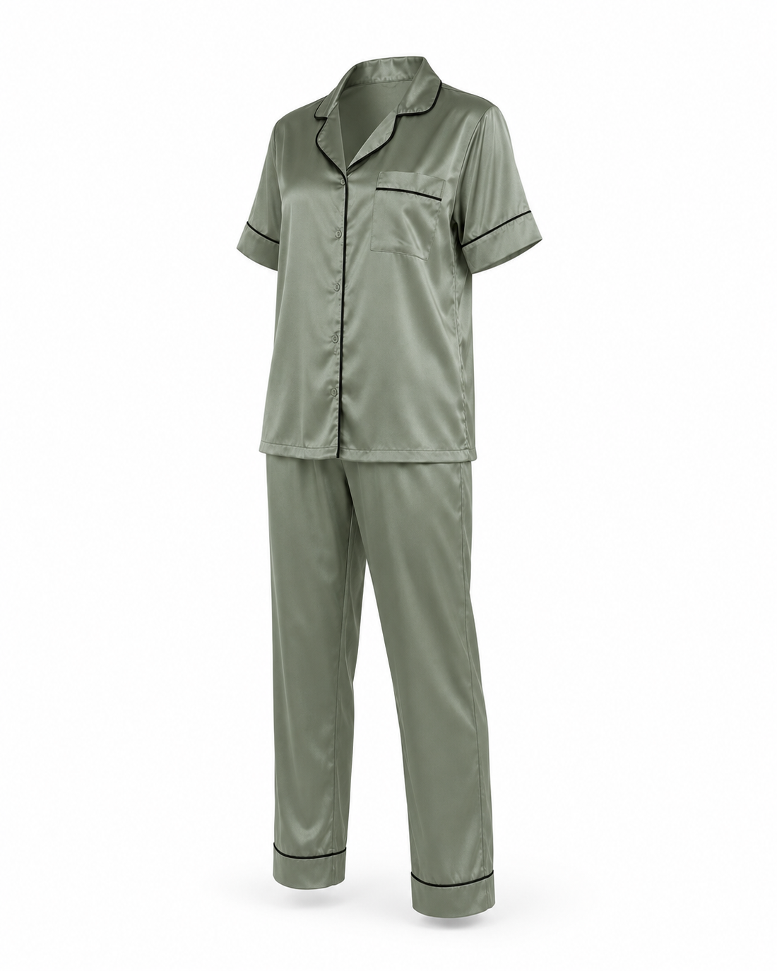 Zohroze Sage Green Italian Satin Nightsuit Pajama Set
