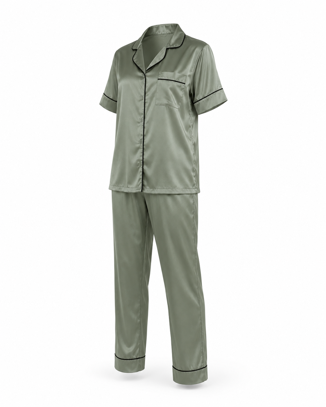 Zohroze Sage Green Italian Satin Nightsuit Pajama Set