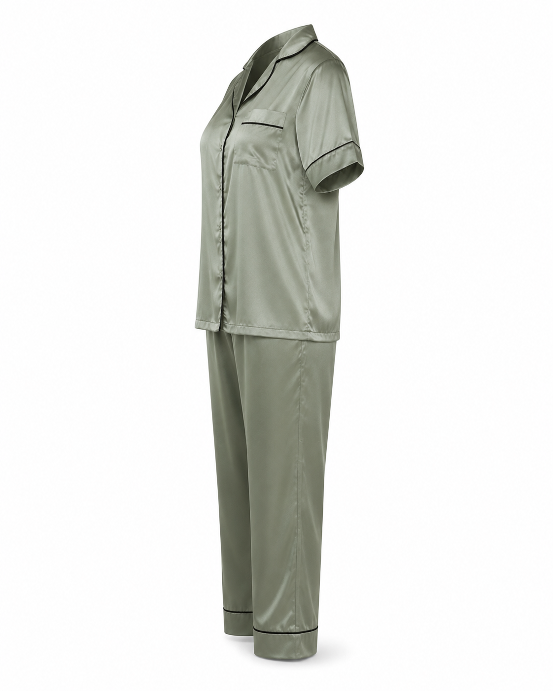 Zohroze Sage Green Italian Satin Nightsuit Pajama Set