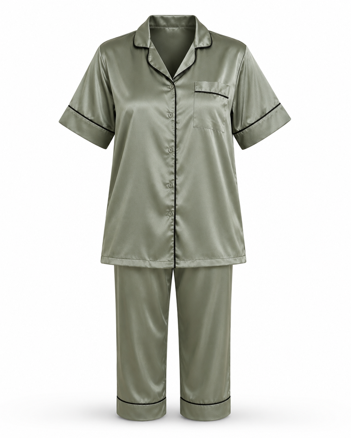 Zohroze Sage Green Italian Satin Nightsuit Pajama Set