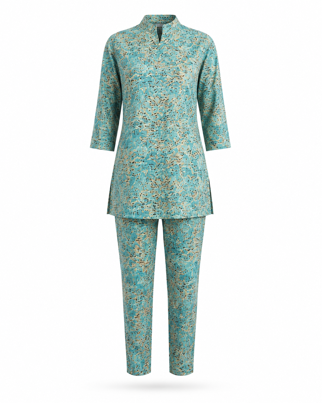 Zohroze Teal Floral Rayon Kurti Set with Pant for Women