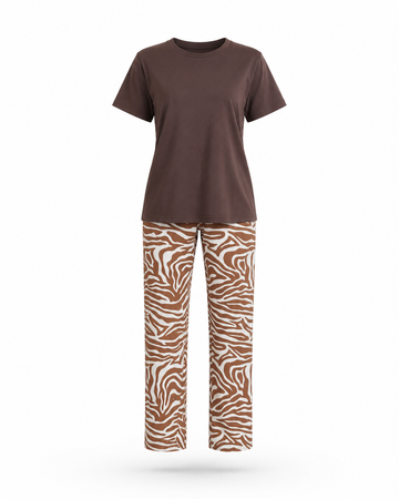 Zohroze Brown Zebra Print T-Shirt & Pajama Set