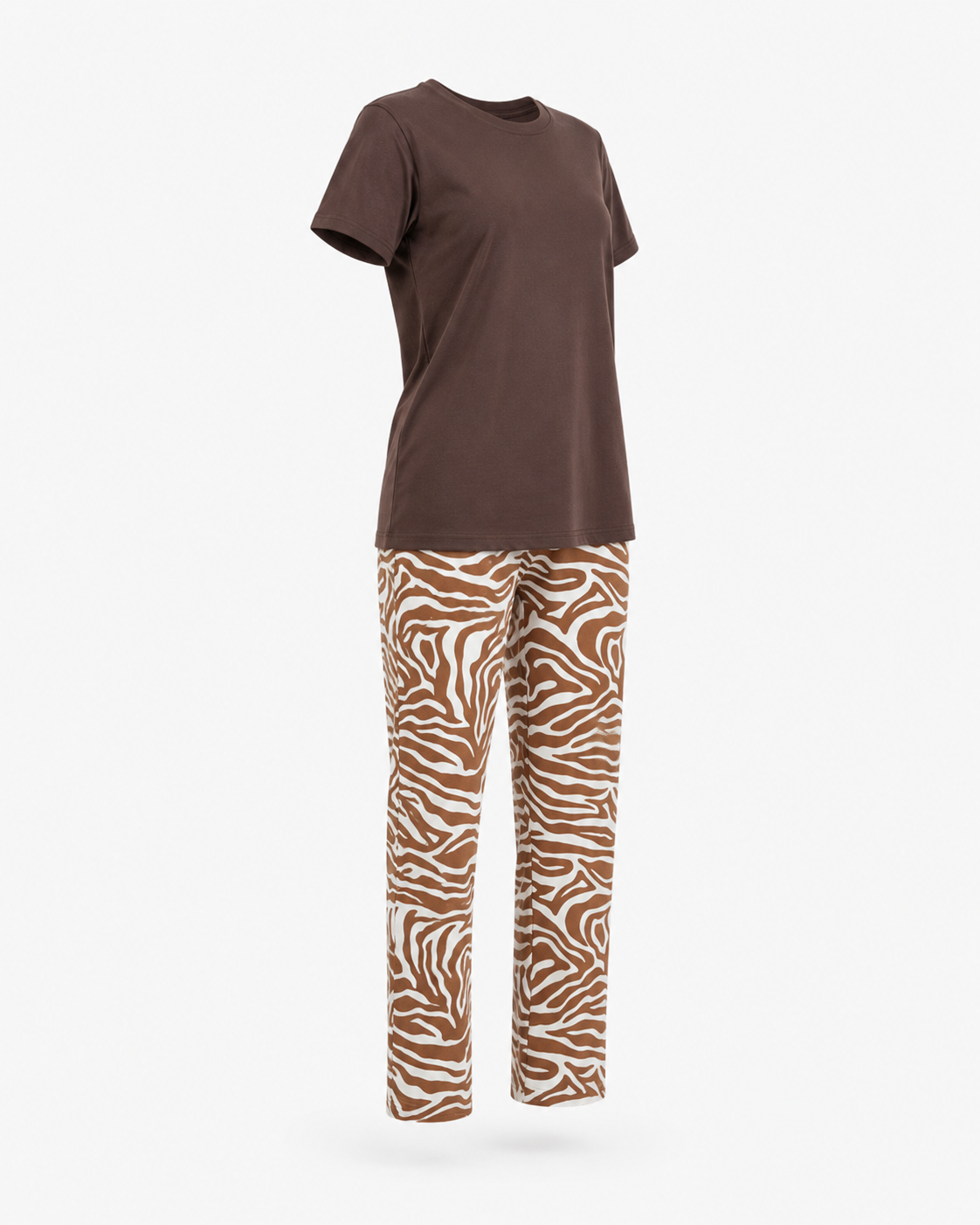 Zohroze Brown Zebra Print T-Shirt & Pajama Set