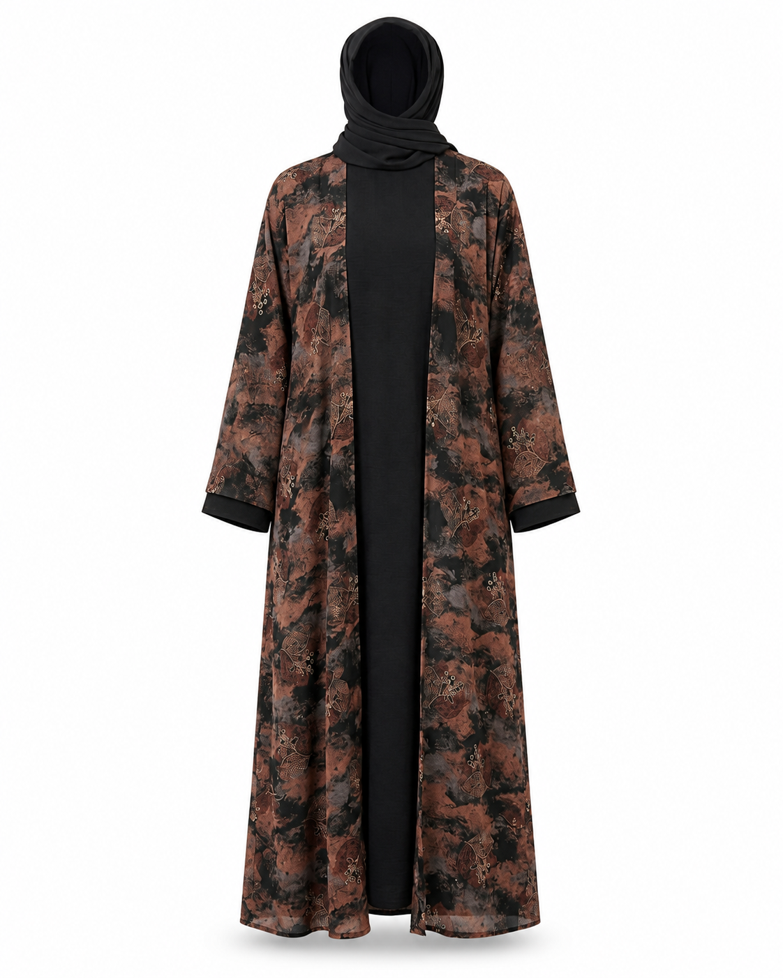 Zohroze Chocolate & Black Printed Nida Abaya