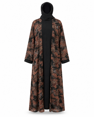 Zohroze Chocolate & Black Printed Nida Abaya