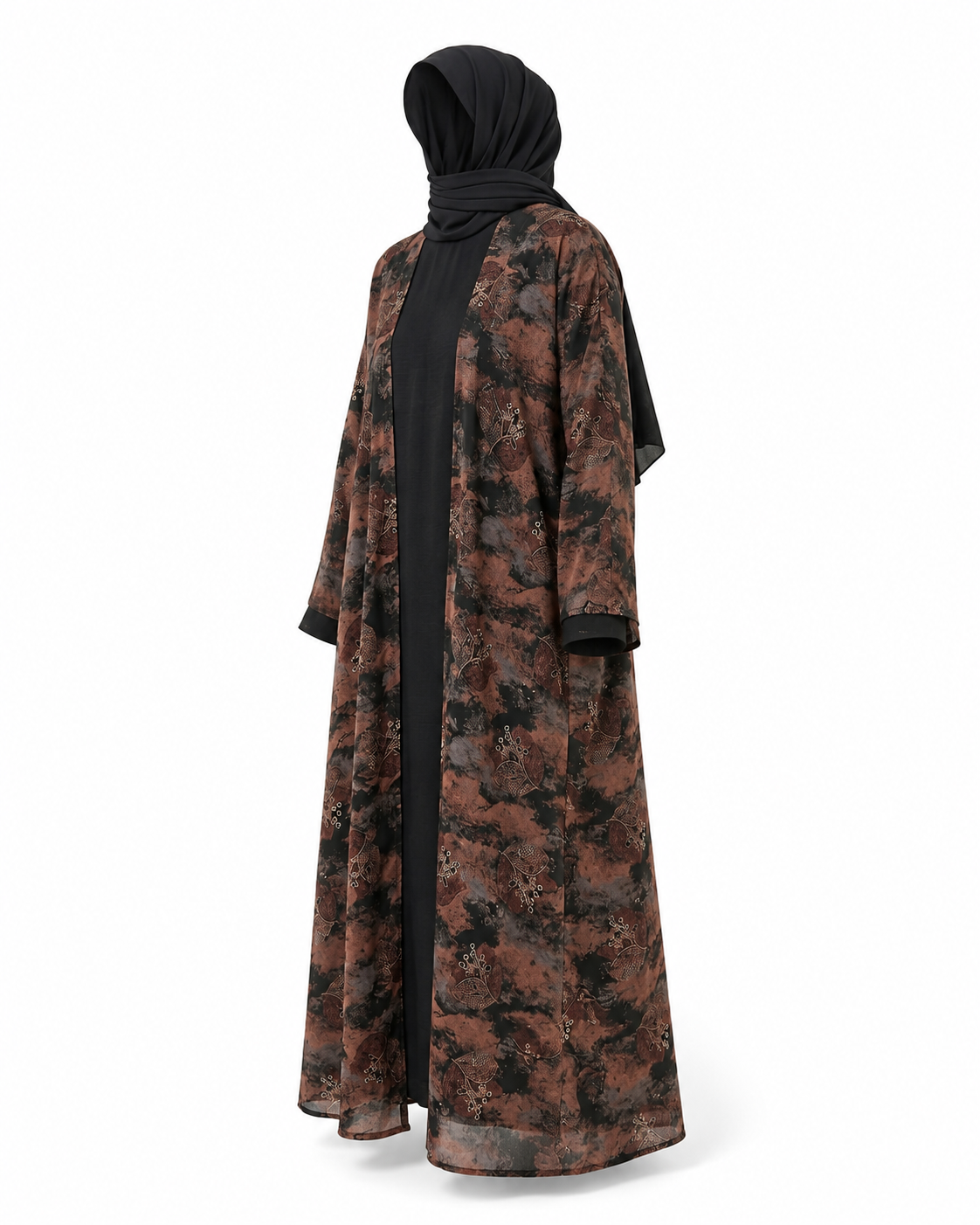 Zohroze Chocolate & Black Printed Nida Abaya