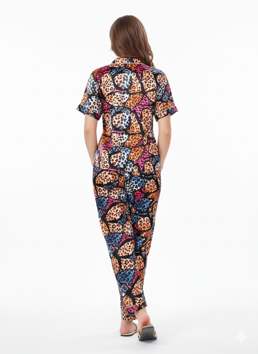 Rainbow Safari Multi-Color Nightsuit | Rizqé by Zadine Artistic Animal Print Pyjama Set