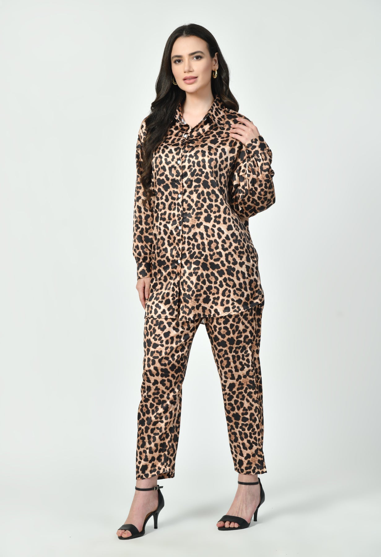 Japanese Satin Leopard Print Co-Ord Set – Elegant Modest Wear