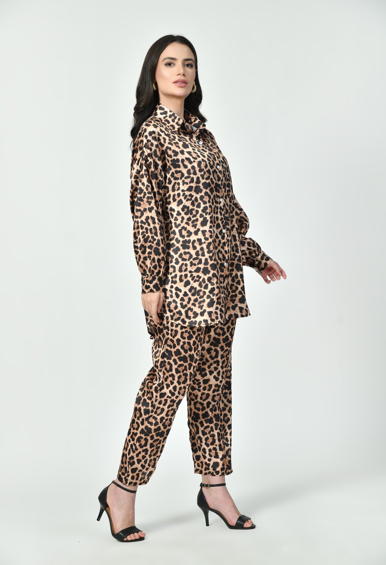 Japanese Satin Leopard Print Co-Ord Set – Elegant Modest Wear