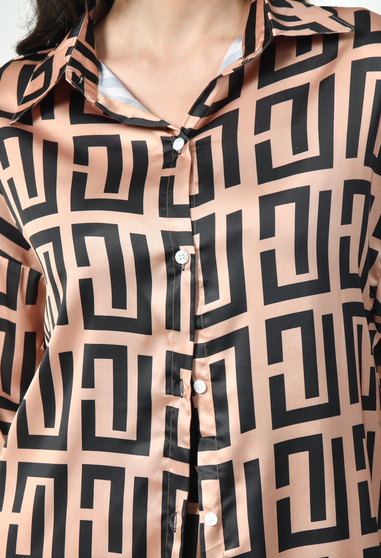 Geometric Print Modest Co-Ord Set Japanese Satin Luxury Modest Western Wear