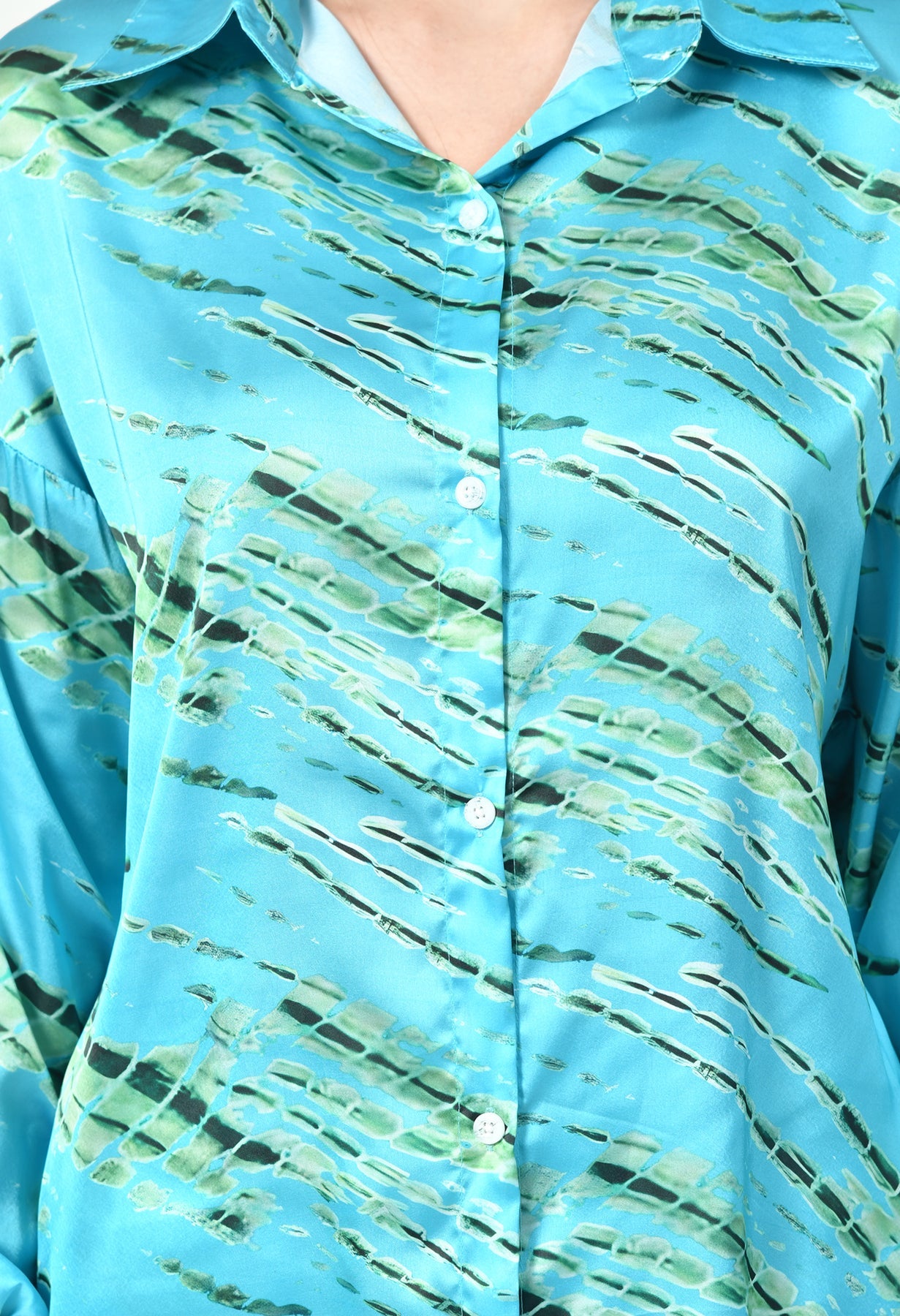 Modest Blue Satin Co-Ord Set for Women | Abstract Print 2 Piece Set by Rizqé