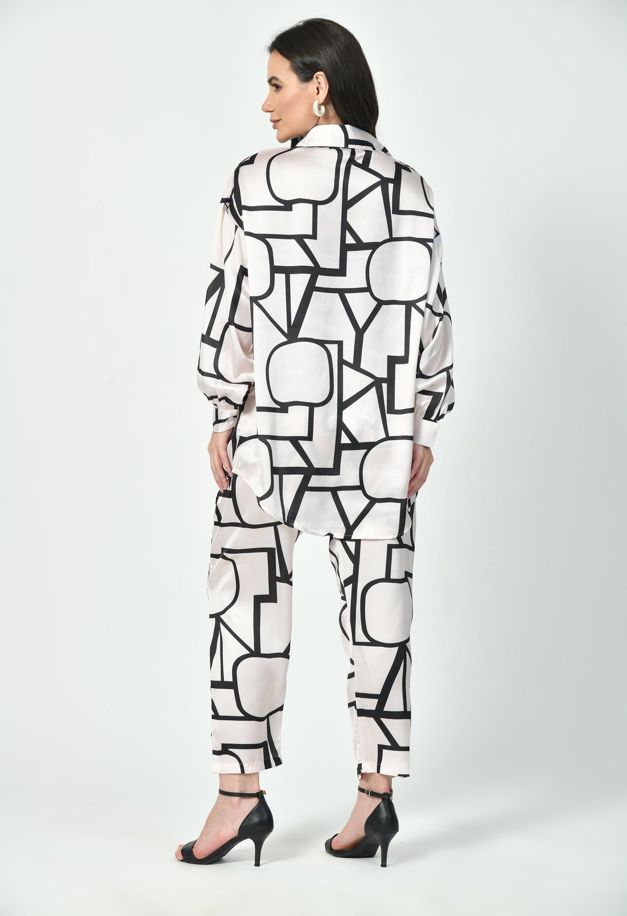 Abstract Geometric Line Art Co-Ord Set Japanese Satin Modest Wear
