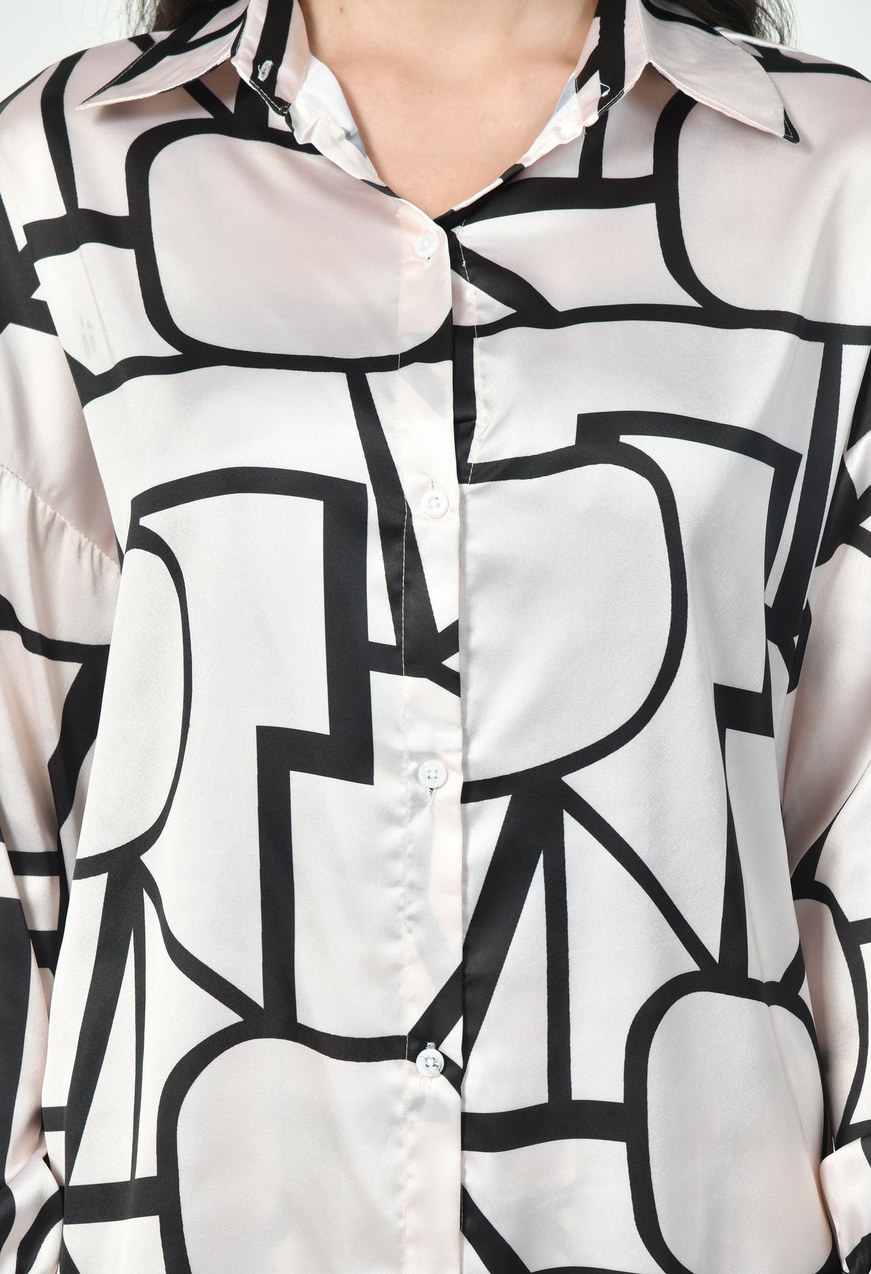 Abstract Geometric Line Art Co-Ord Set Japanese Satin Modest Wear