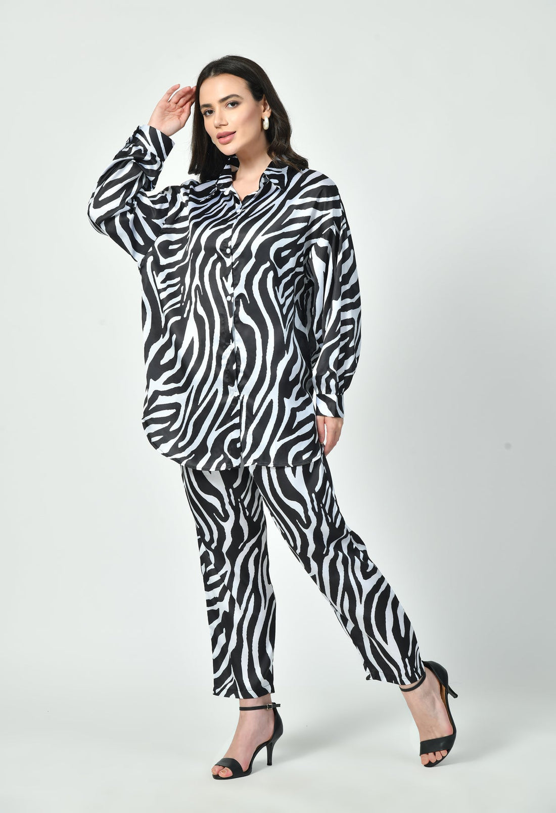 Zebra Print Satin Co-Ord Set – Premium Women Modest Fashion