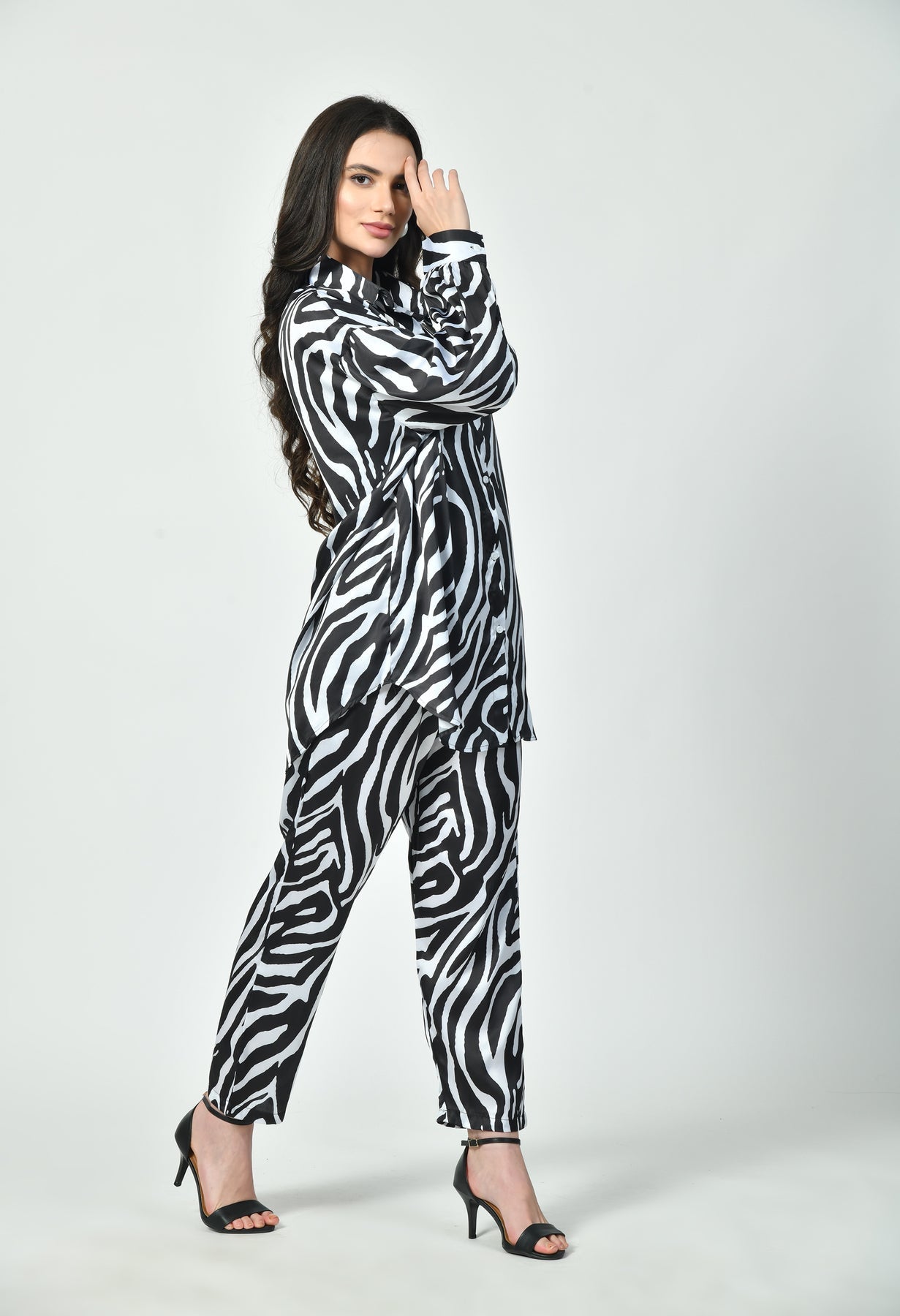 Zebra Print Satin Co-Ord Set – Premium Women Modest Fashion
