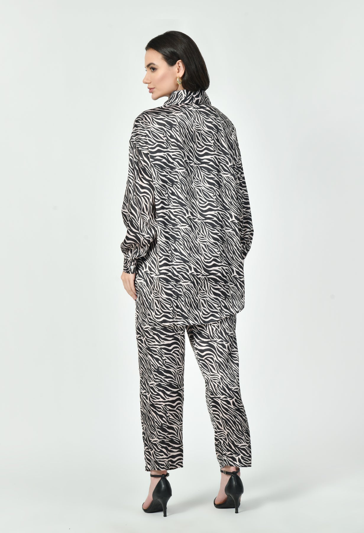 Black & Brown Zebra Print Modest Co-Ord Set Japanese Satin Premium Western Wear