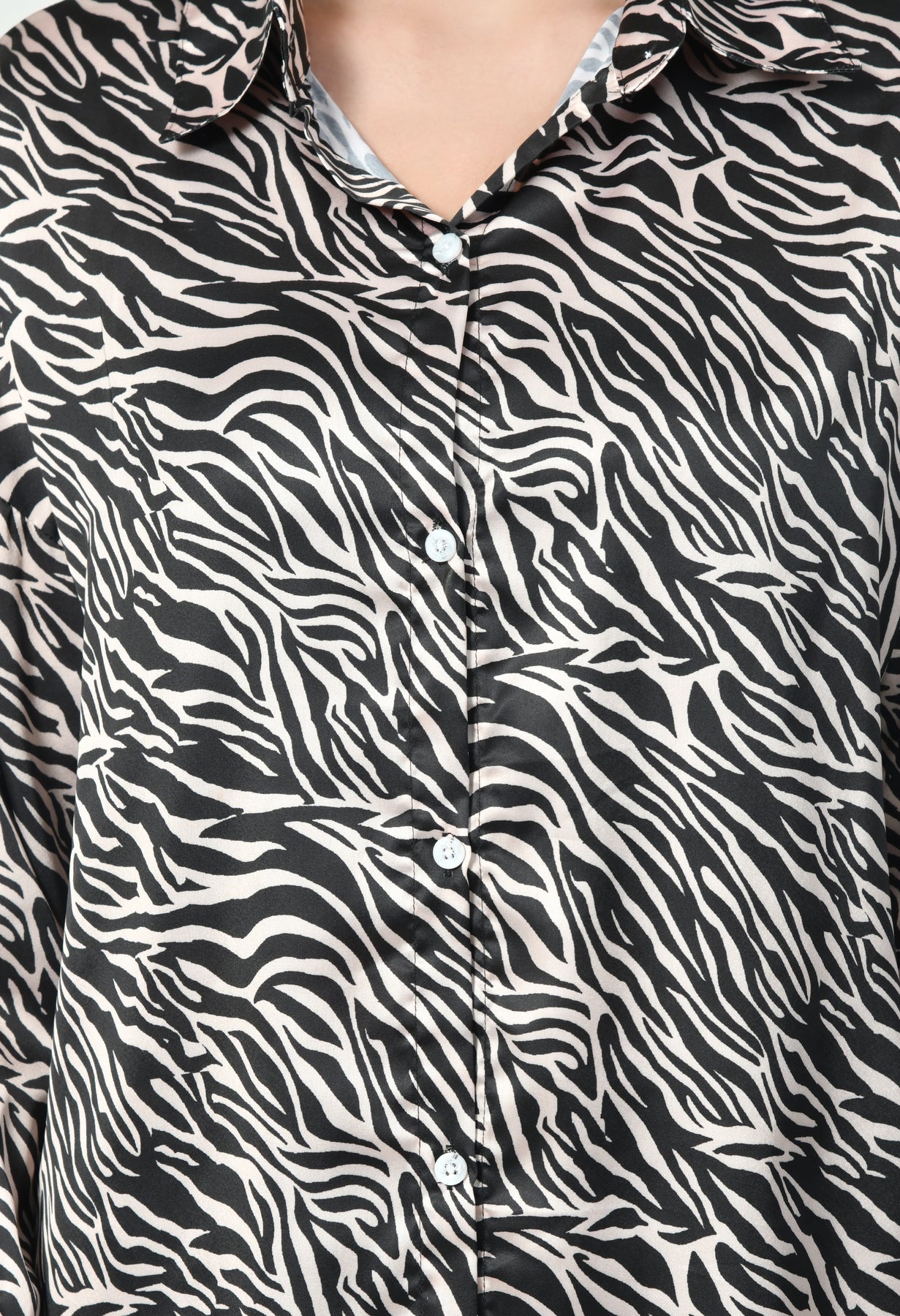 Black & Brown Zebra Print Modest Co-Ord Set Japanese Satin Premium Western Wear