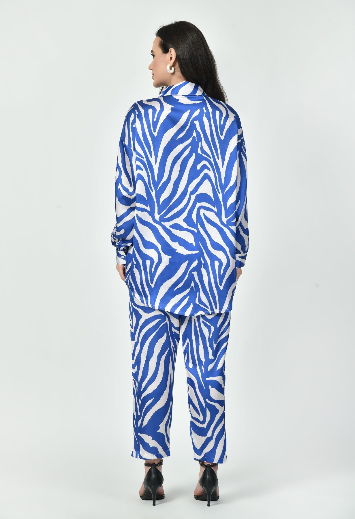 Modest Co-Ord Set Japanese Satin Blue Zebra Print Stylish Modest Western Wear