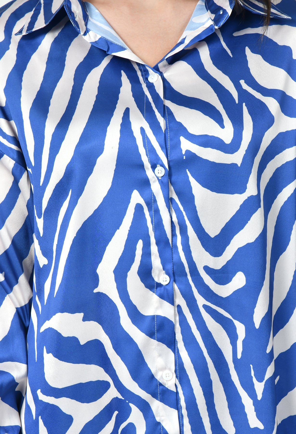 Modest Co-Ord Set Japanese Satin Blue Zebra Print Stylish Modest Western Wear