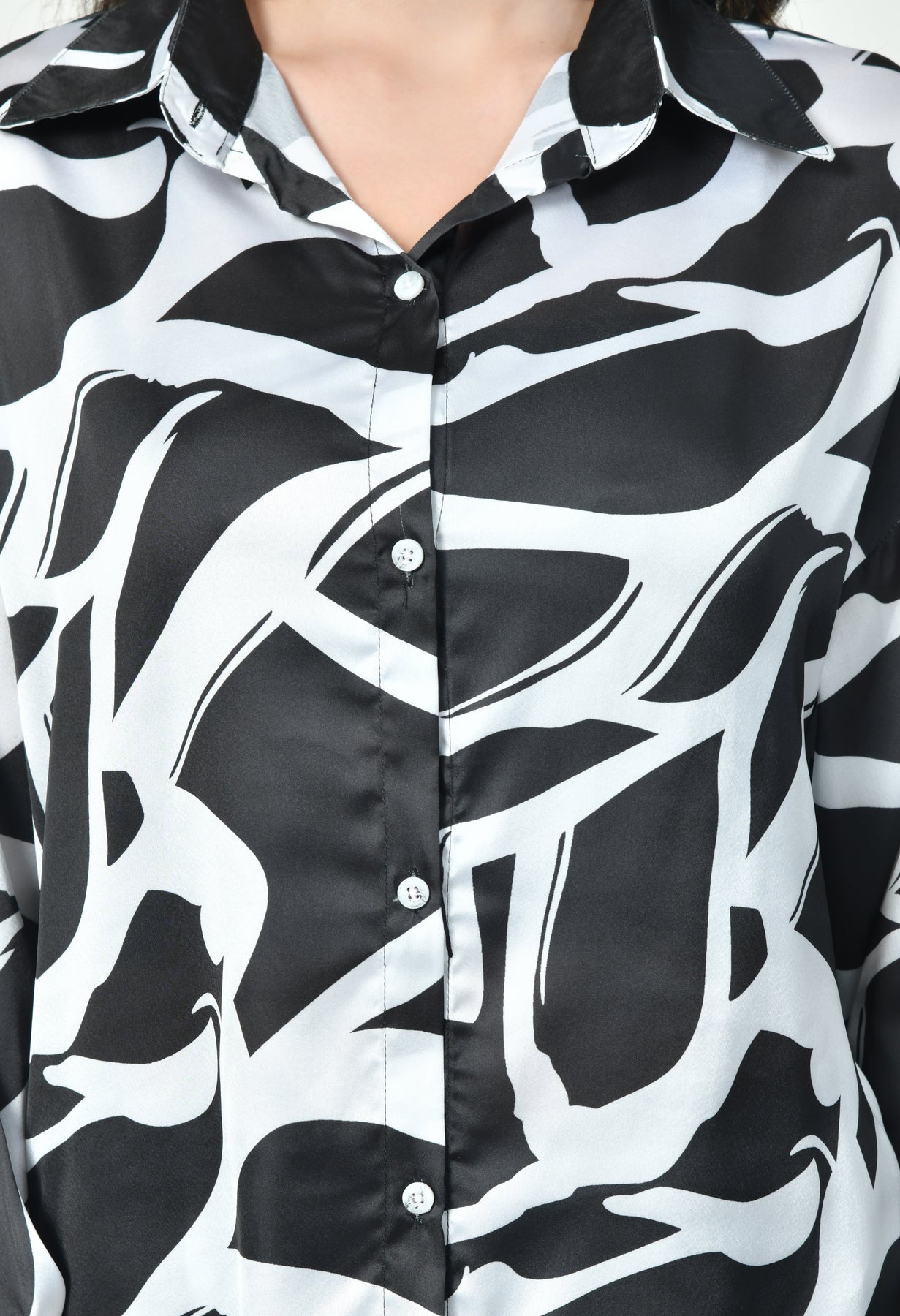 Black & White Abstract Print Co-ord Set Luxury Modest Western Wear Japanese Satin